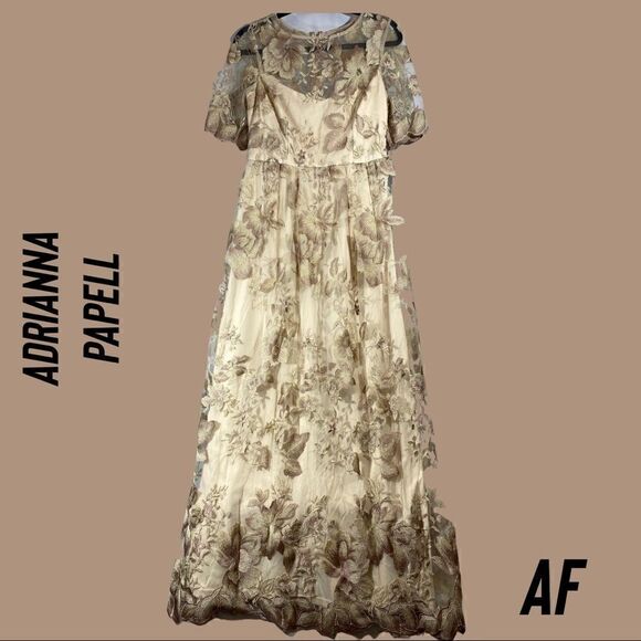 ADRIANNA PAPELL MOTHER OF THE BRIDE MAXI DRESS NWT TAUPE EMBELLISHED SIZE 4 - Picture 4 of 14